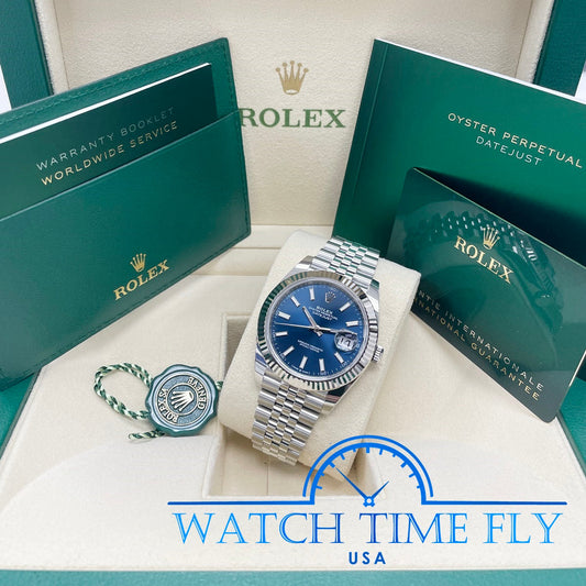 Rolex Steel and White Gold Rolesor Datejust 41 Watch - Fluted Bezel - Blue Index Dial - Jubilee Bracelet - 126334 blij
